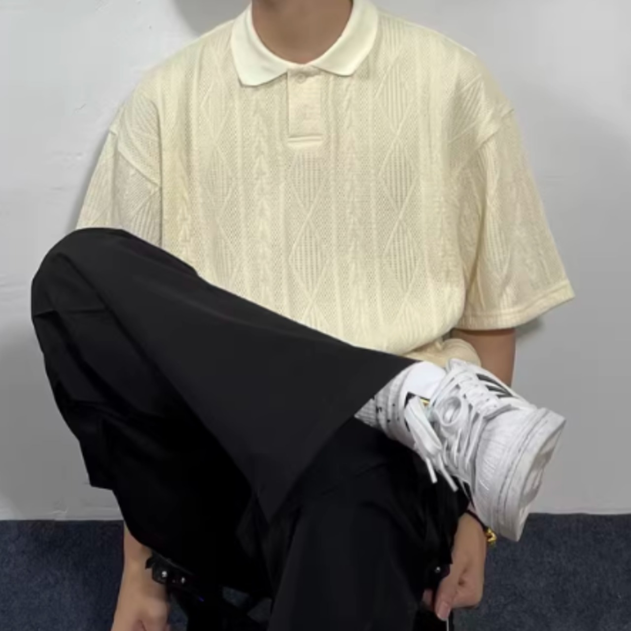 テクスチャーニット半袖ポロシャツ　0754