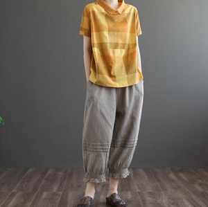 【送料無料】ロングパンツ リネン きれいめ 大きいサイズ ハイウエスト 無地 体型カバー 無地 上品 シンプル ベーシック カジュアル 大人 30代 40代 ベージュ PT-127R