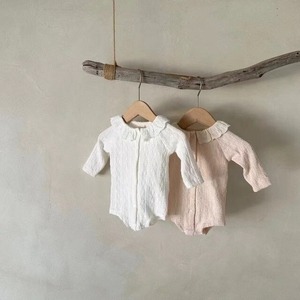 【BABY】韓国風　レース無地長袖ロンパース
