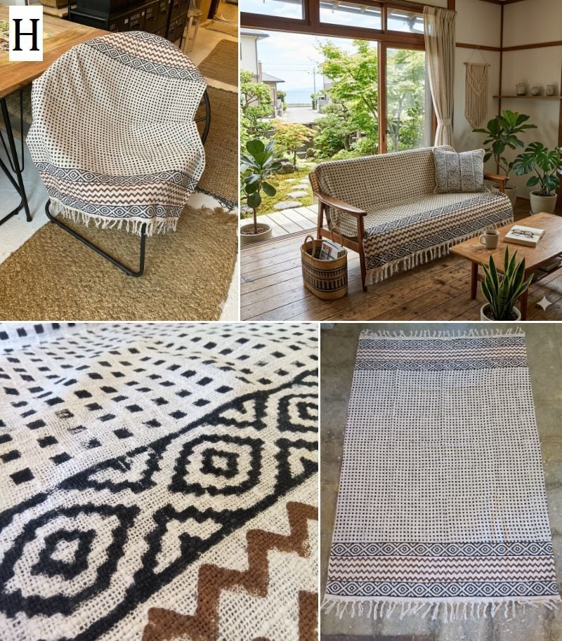 インド直輸入】カディコットン スローケット 約120×180cm ブロック