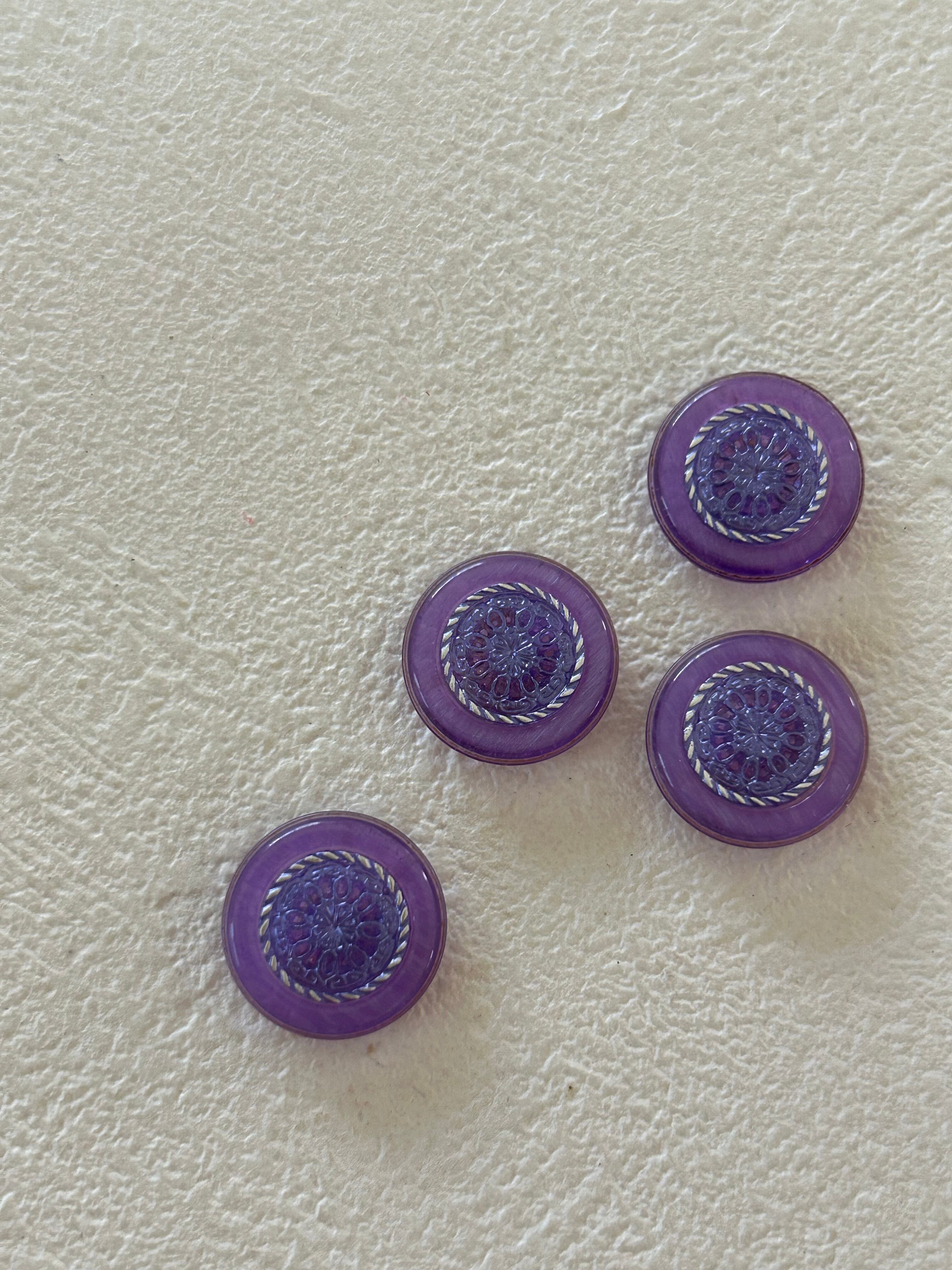 Japanese Vintage ボタン パープル×シルバー 15mm グリッター 昭和レトロ アクセサリーパーツ 装飾材 カルトナージュ