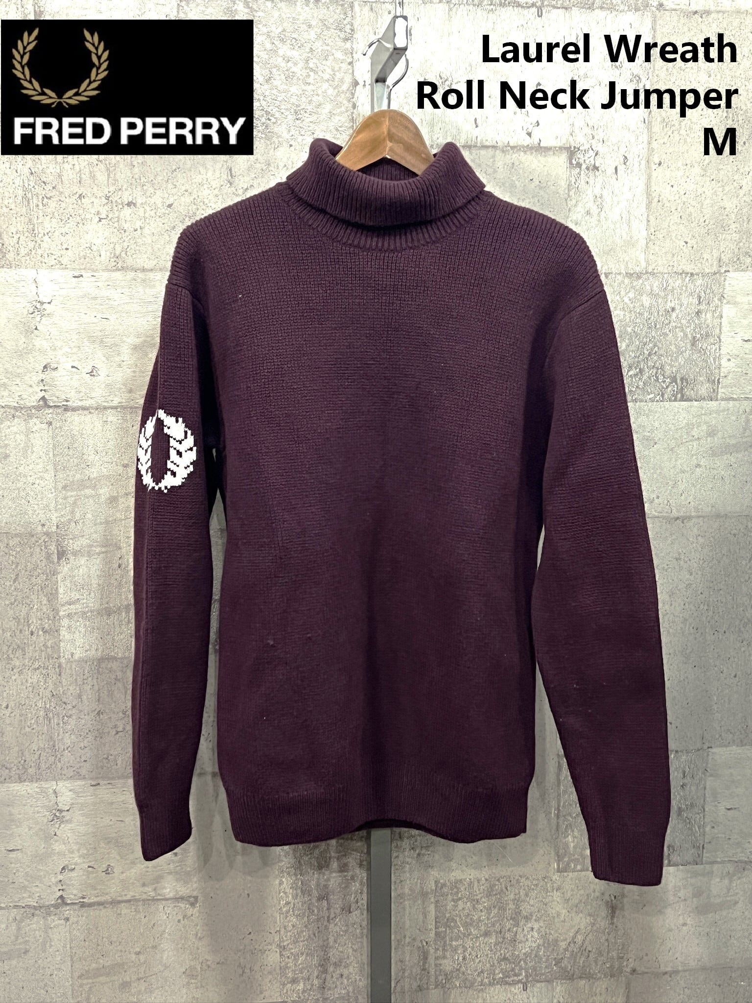 美品 フレッドペリー タートルネック セーター Laurel Wreath Roll Neck Jumper M メンズ FRED PERRY 美品 フレッドペリー タートルネック セーター Laurel Wreath Roll