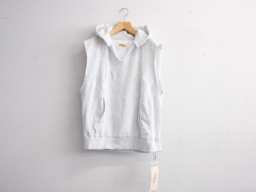 SUBTLE ReLabel”USED DAMAGE PARKA VEST SWEAT GRAY”