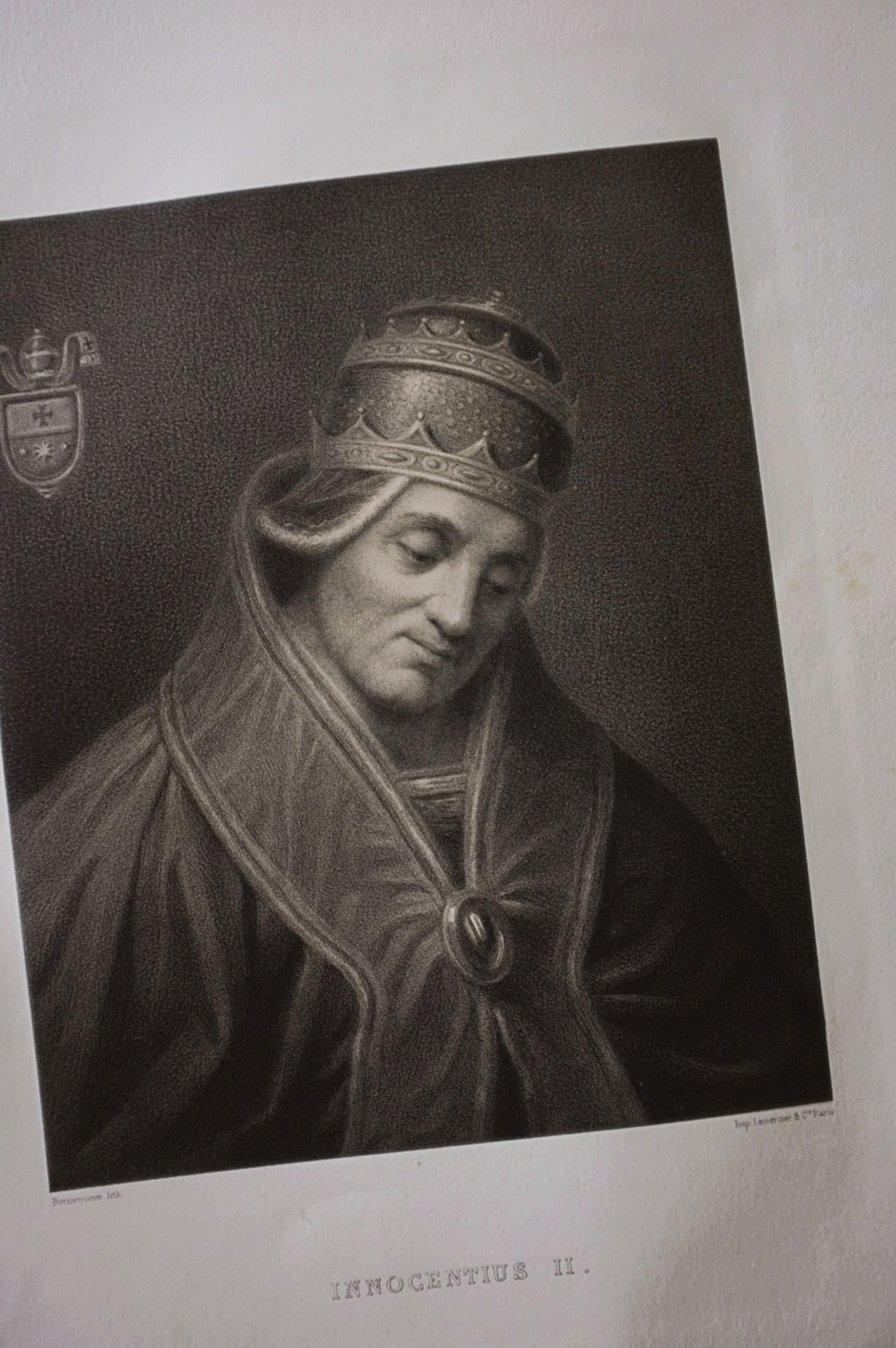 19世紀 フランス 45c 伏せ目のローマ教皇と銅版画 インノケンティウス2世 アンティーク