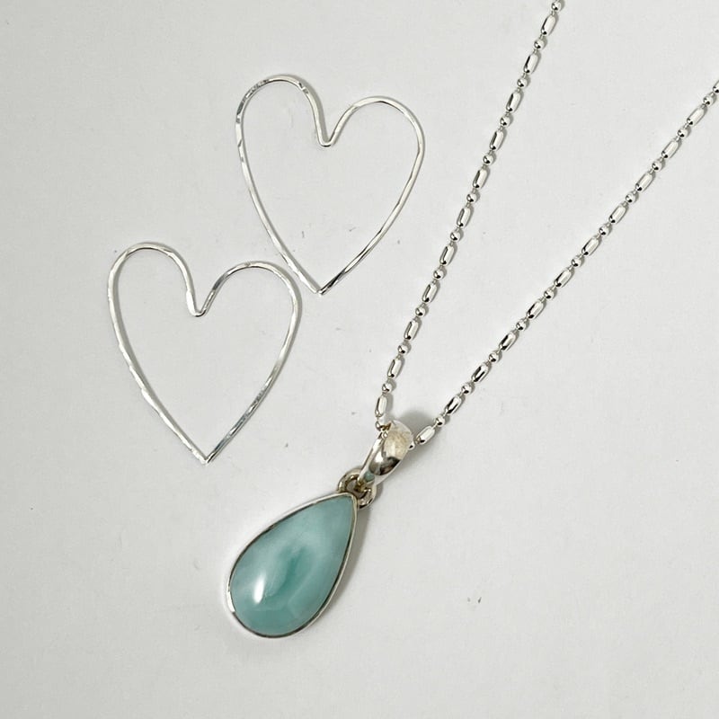 一点物 ラリマー スリム ドロップ型 ペンダント（チェーン オプション