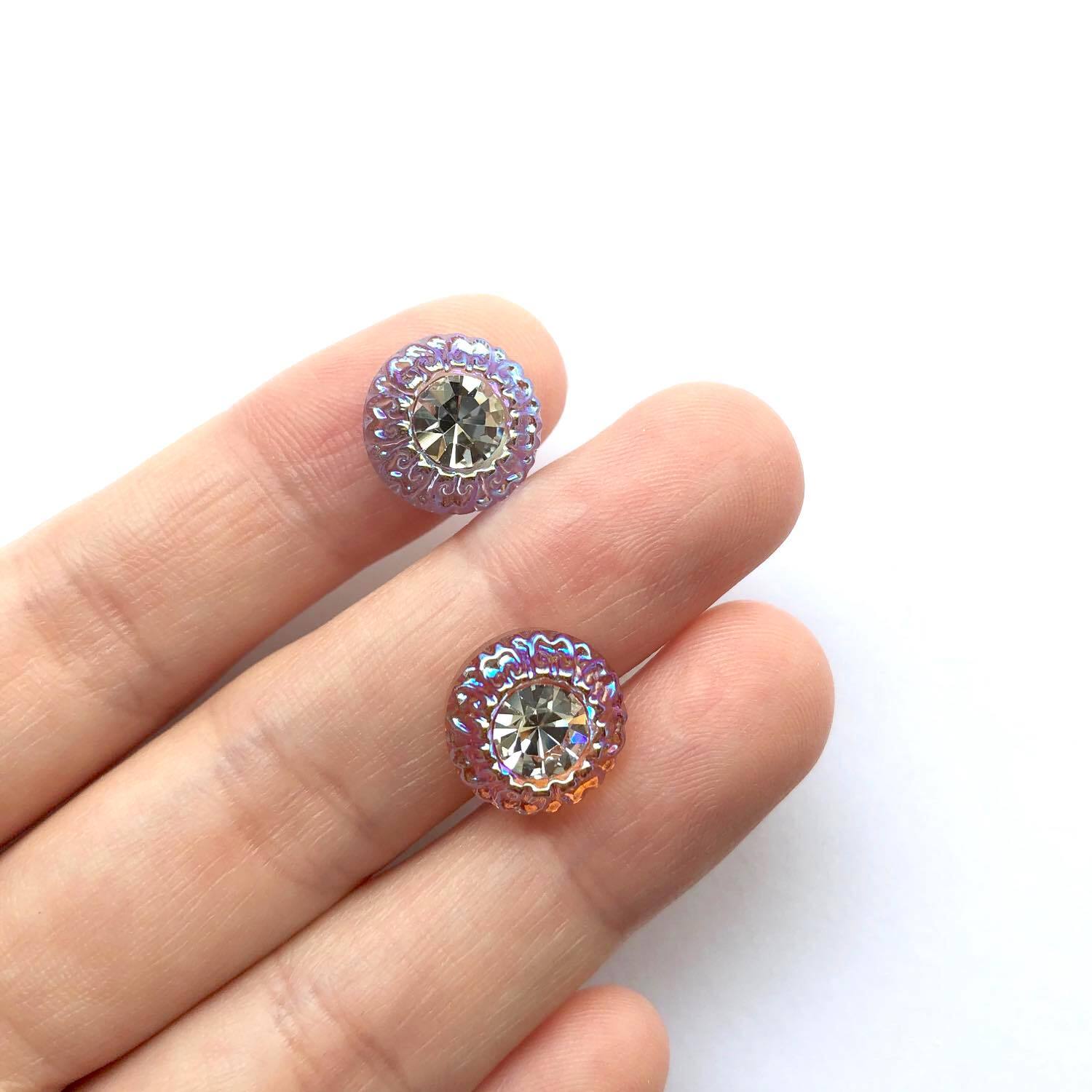 大粒ビジューきらきらリング✨アンティーク ボタン カボション 再入荷〉キラキラビジューのチェコガラスカボションS（12mm） | Dua