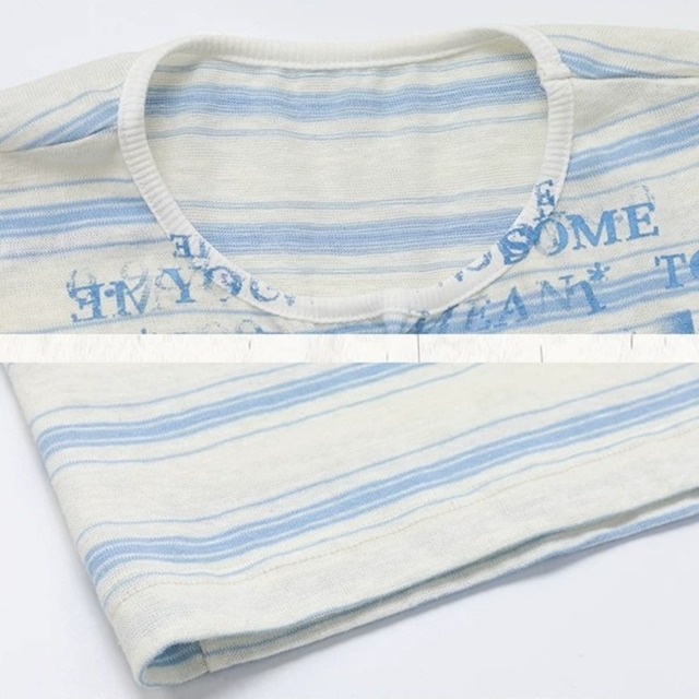 ヘンリーネックロゴグラフィックピッチボーダーTシャツ 1col R02712