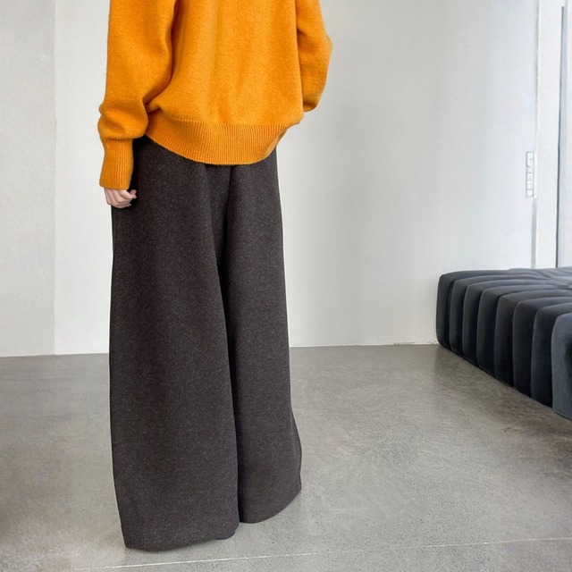 フリース裏地 ウエストゴム ワイドレッグパンツ ◆3color　204529