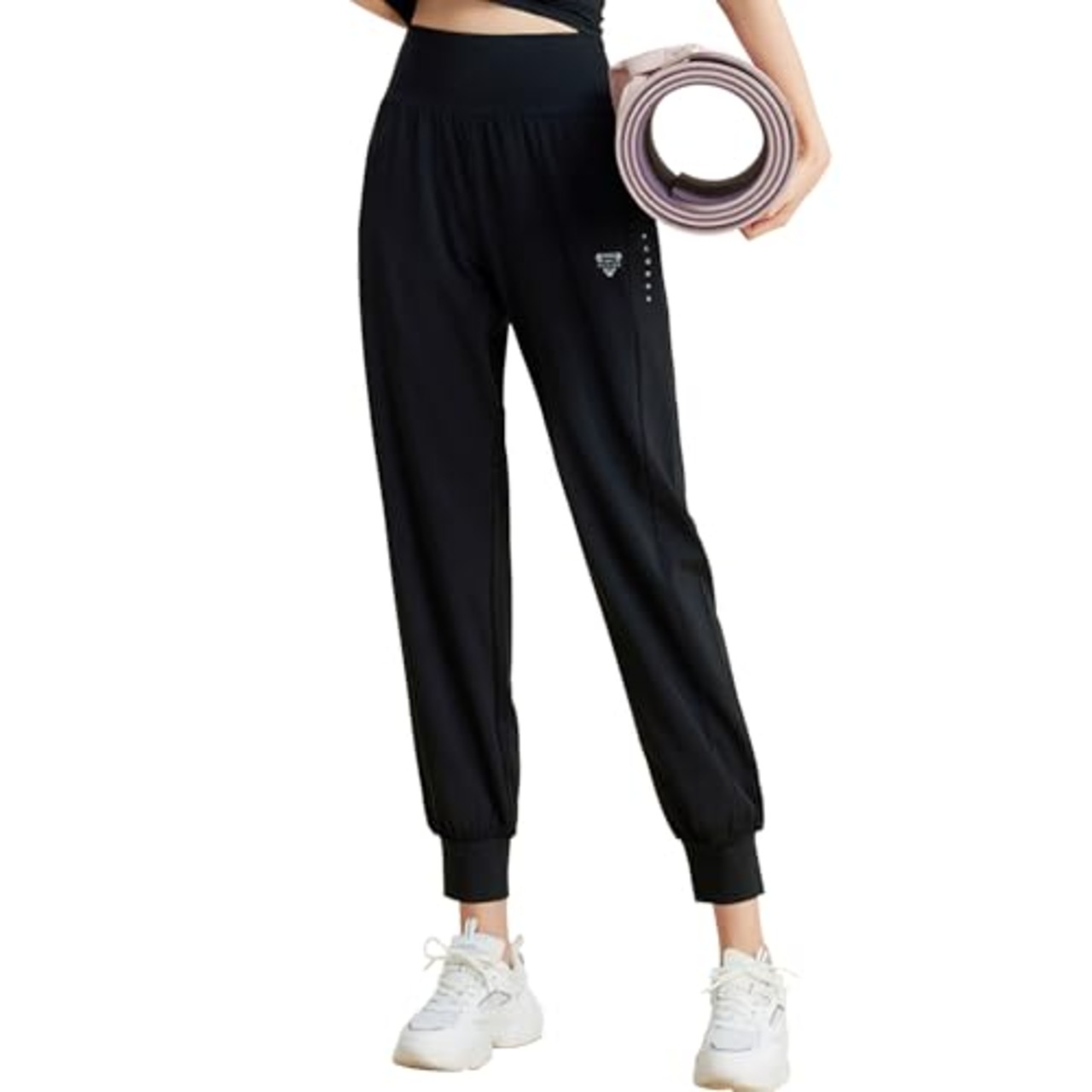 [Nippaws] ヨガパンツ レディース ジョガーパンツ フィットネス 九分丈 ロングパンツ 柔らかい ストレッチ スポーツウェア(M,ブラック)