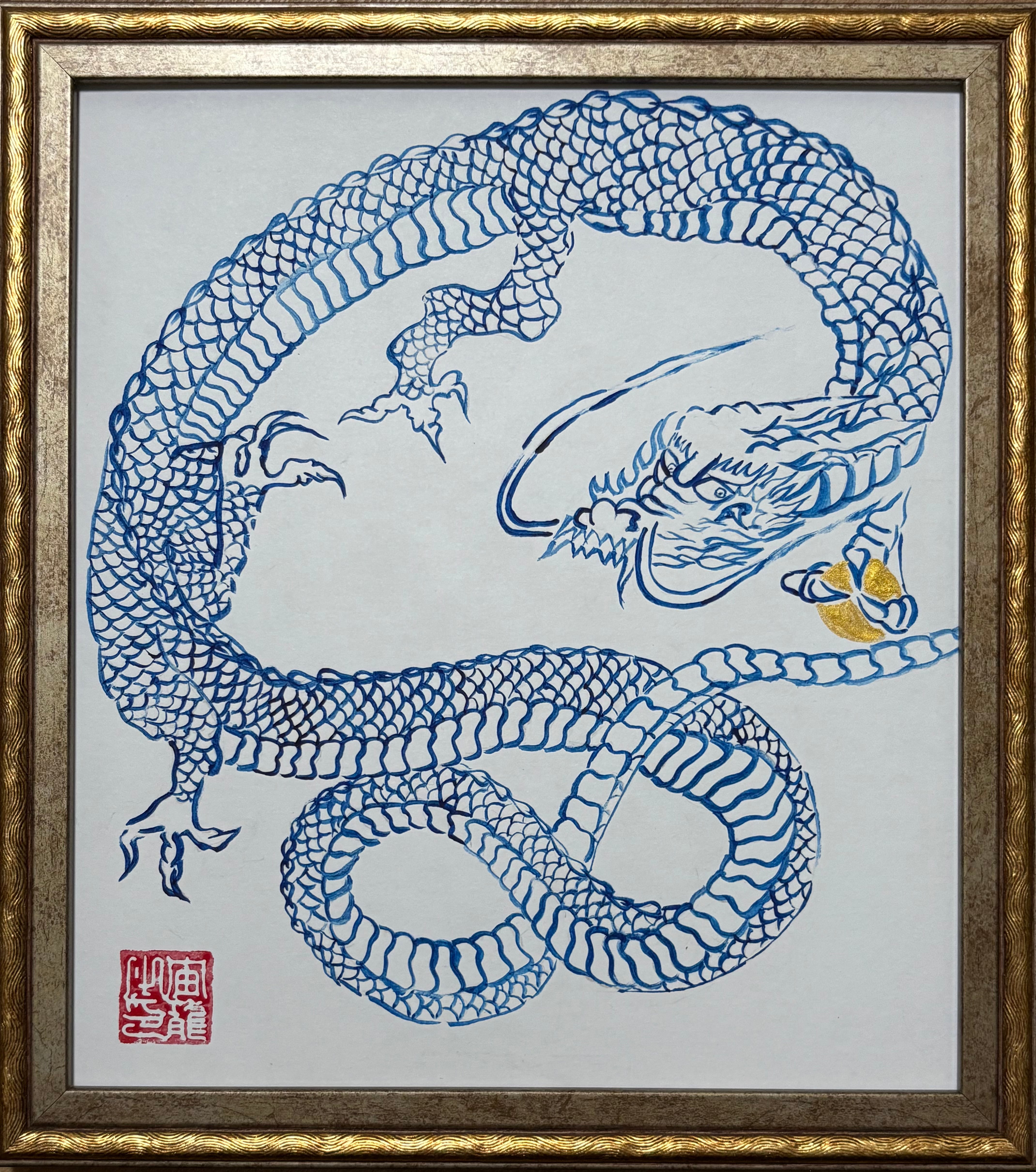 護符アート『青龍』☆龍と天然石を身近に感じるアート・絵画 色紙