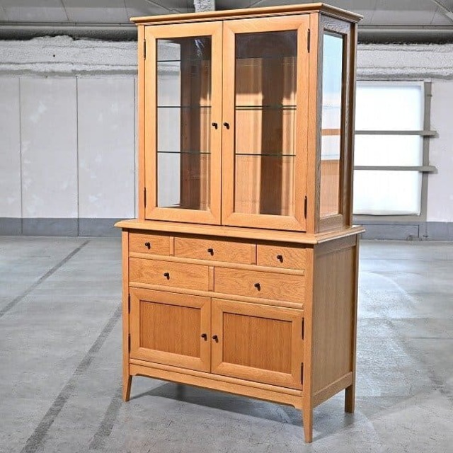 ★旭川家具 市川木工「エピ」食器棚 オーク無垢材 キャビネット カップボード 北欧スタイル ナチュラル 収納 引き出し リビング ダイニング【中古家具/中古インテリア/USED家具ユーズド家具/リサイクル】