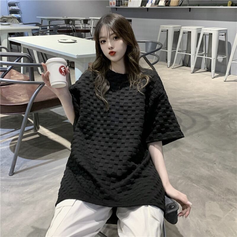 シャツ スプリングオータムスタイルルーズブラックTシャツ トップス ロング 春物 秋物 スクウェア YY-ファッション87066831457