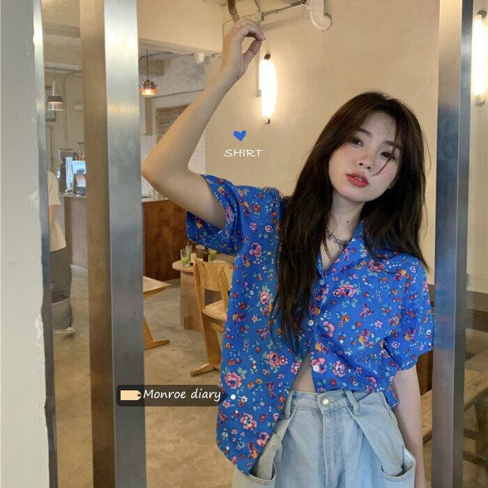 ブルースタンダードフローラルシャツ レディース薄手サマー レトロ 大人ガーリー スウィート キュート カジュアル 夏物 花柄 モンロー5290993576