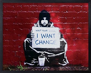 Banksy インテリアアート I Want Change 幅53×高さ43×厚さ3.2cm フレーム付き