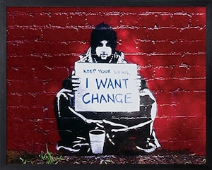 Banksy インテリアアート I Want Change 幅53×高さ43×厚さ3.2cm フレーム付き