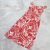 フラダンス 衣装 ワンピース ドレス ホワイト系 ティアレ柄 ハワイアンプリント アロハ フラ ダンス レッスン 練習 ノースリーブ 花柄 植物柄 華やか 鮮やか かわいい おしゃれ 上品 フレアスカート レッド系 白 赤 スリット ハワイアン お祭り リゾート 旅行 夏用 フェス パーティー サマー ドレスアップ シンプル 清楚