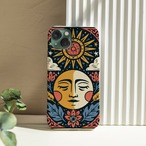 受注生産 iPhoneケース 月と太陽のサイケ民芸柄｜天体モチーフ PSYF010B