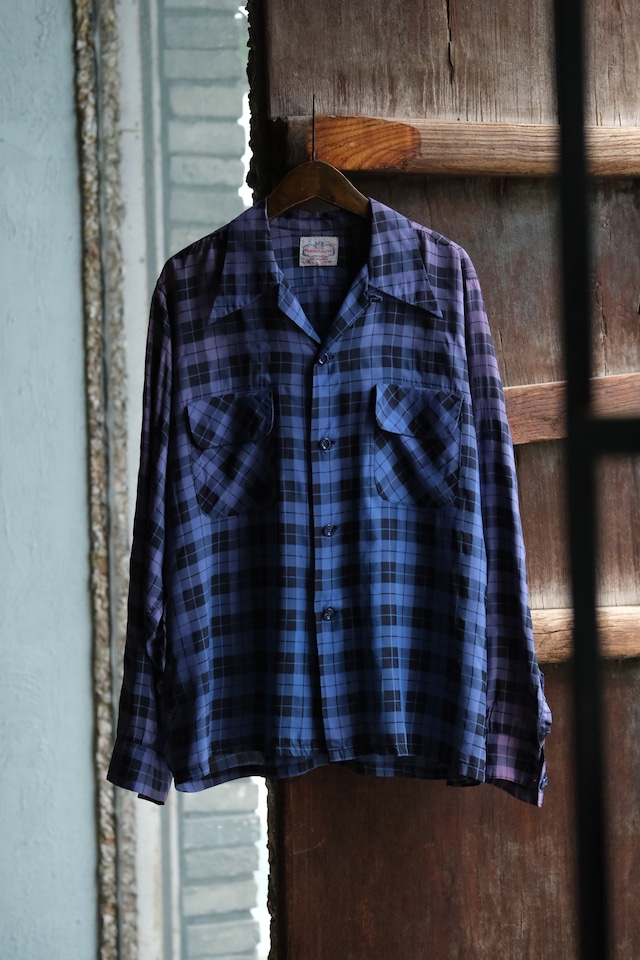 Utah/40-50's "PERSONALITY" silk rayon open collar shirt/ sun fade