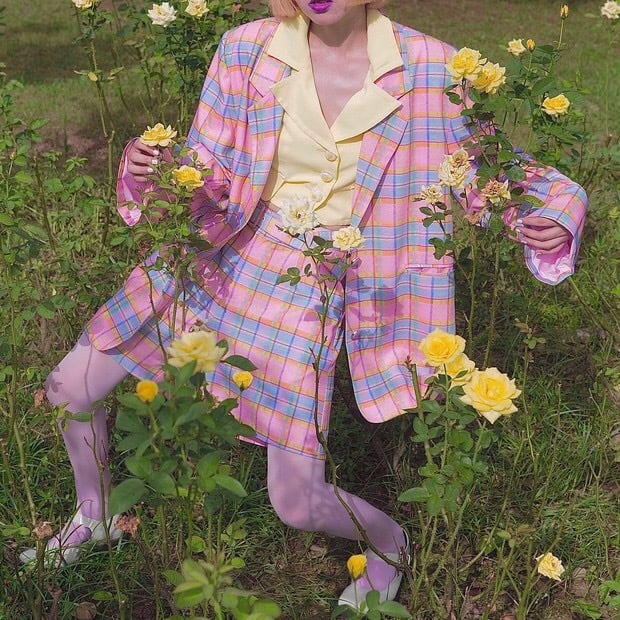 ピンク チェック ジャケット オーバサイズ アウター 水色 | LOVEYsmileSHOP ピンク チェック ジャケット オーバサイズ アウター 水色 | LOVEYsmileSHOP