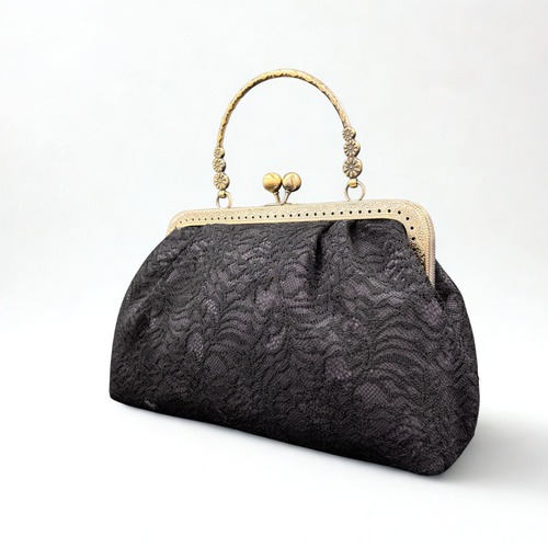 レースがま口バッグ　黒