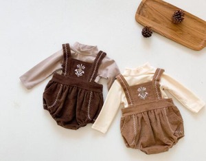 【即納】コーデュロイ刺繍ロンパース