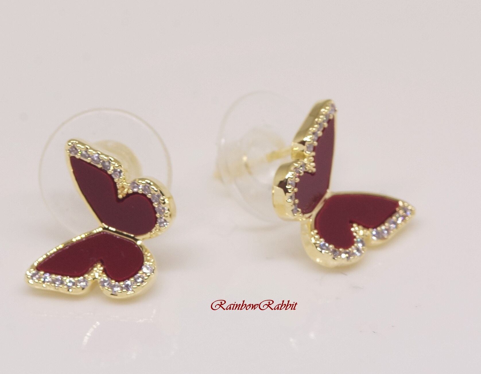 18K RGP ゴールド ダイヤ CZ レッド 蝶々 ピアス gp5776 | Rainbow Rabbit