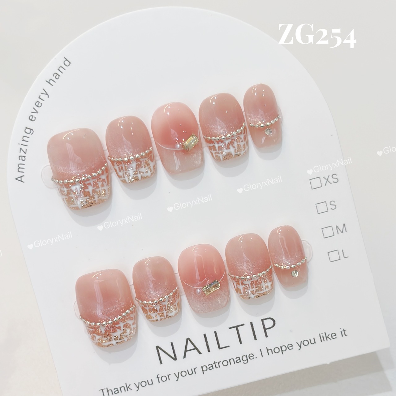 ZG254 ネイルチップ ハンドメイド  サイズXS/S/M/L ツールキット付き 収納ケースあり