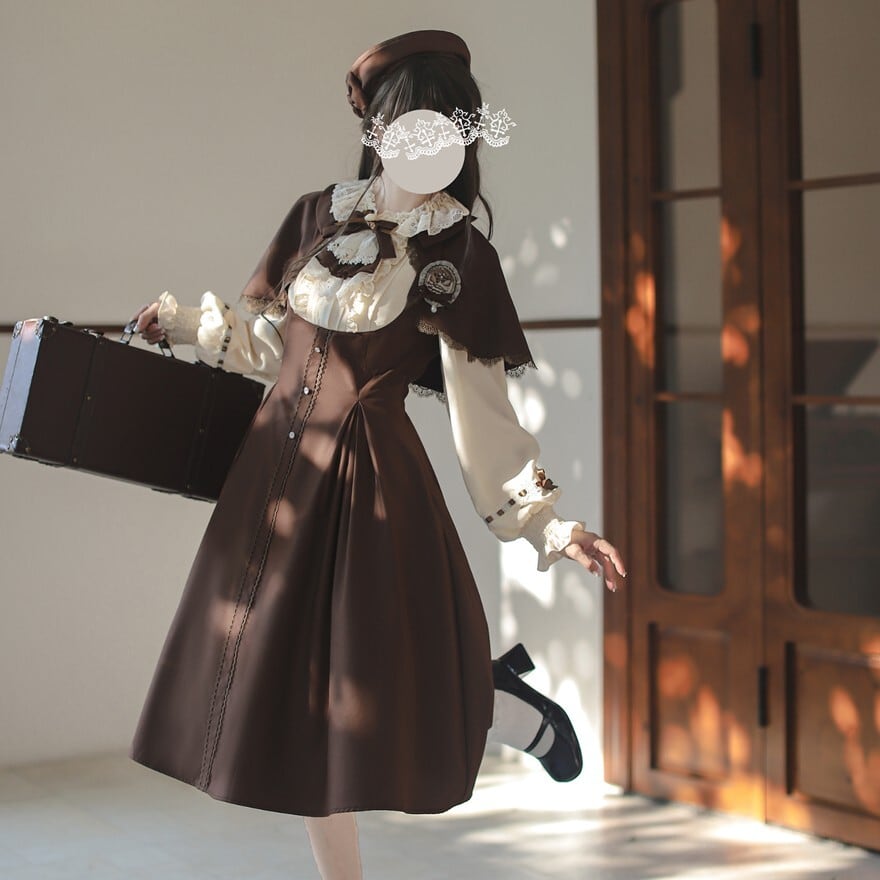 ハンドメイド　ロリィタ　天使柄ジャンパースカート　ブラウン ハンドメイド ロリィタ 天使柄ジャンパースカート ブラウン