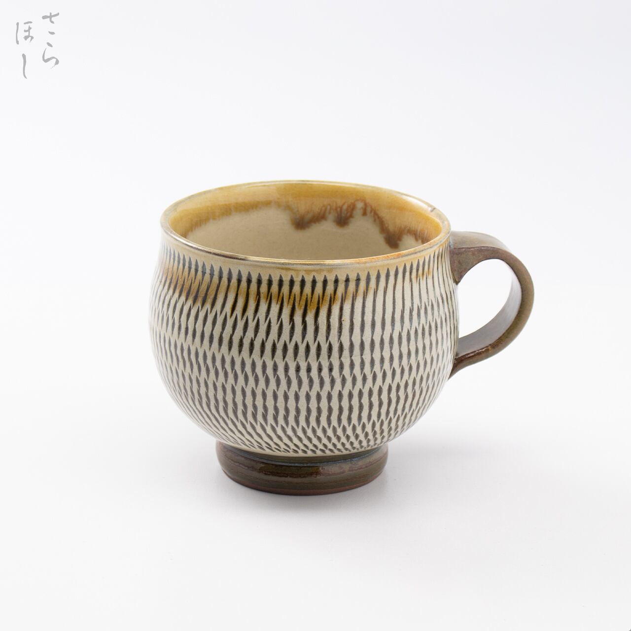 小鹿田焼 小袋窯 3寸マグカップ 飛びかんな 白/飴なだれ 直径約9cm 陶器 和食器 民藝