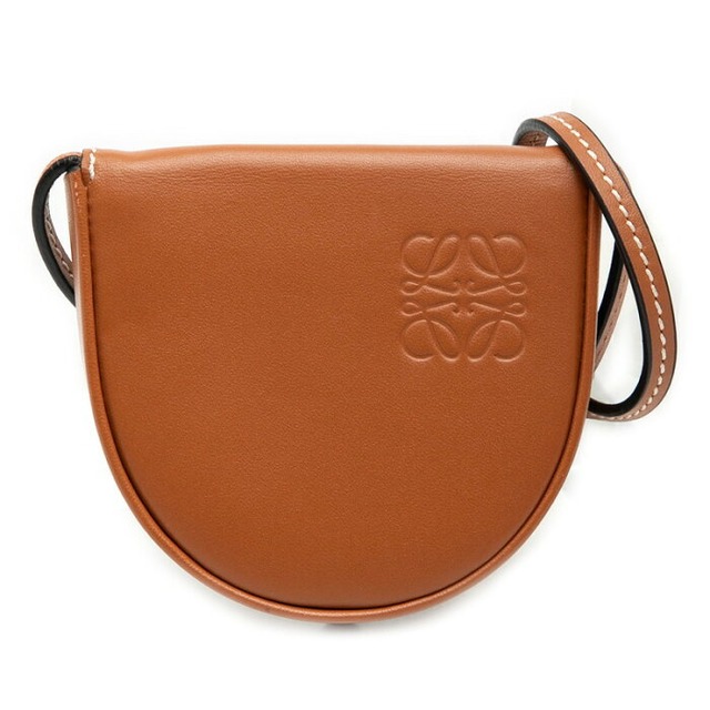 ロエベ アナグラム ヒールポーチ ミニ コインケース ショルダーバッグ タン ブラウン カーフ レディース LOEWE 【中古】