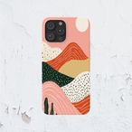 受注生産 iPhoneケース ピンク背景の山とドット抽象｜レトロウェーブ CURV015C