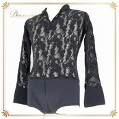 社交ダンス 衣装 ブラウス トップス 黒 レース メンズ 男性 長袖 ダンス パーティ 発表会 デモ 競技 パーティ衣装 ラテン ジャズ ブラック系 スタイリッシュ エレガント フォーマル おしゃれ ダンスウエア
