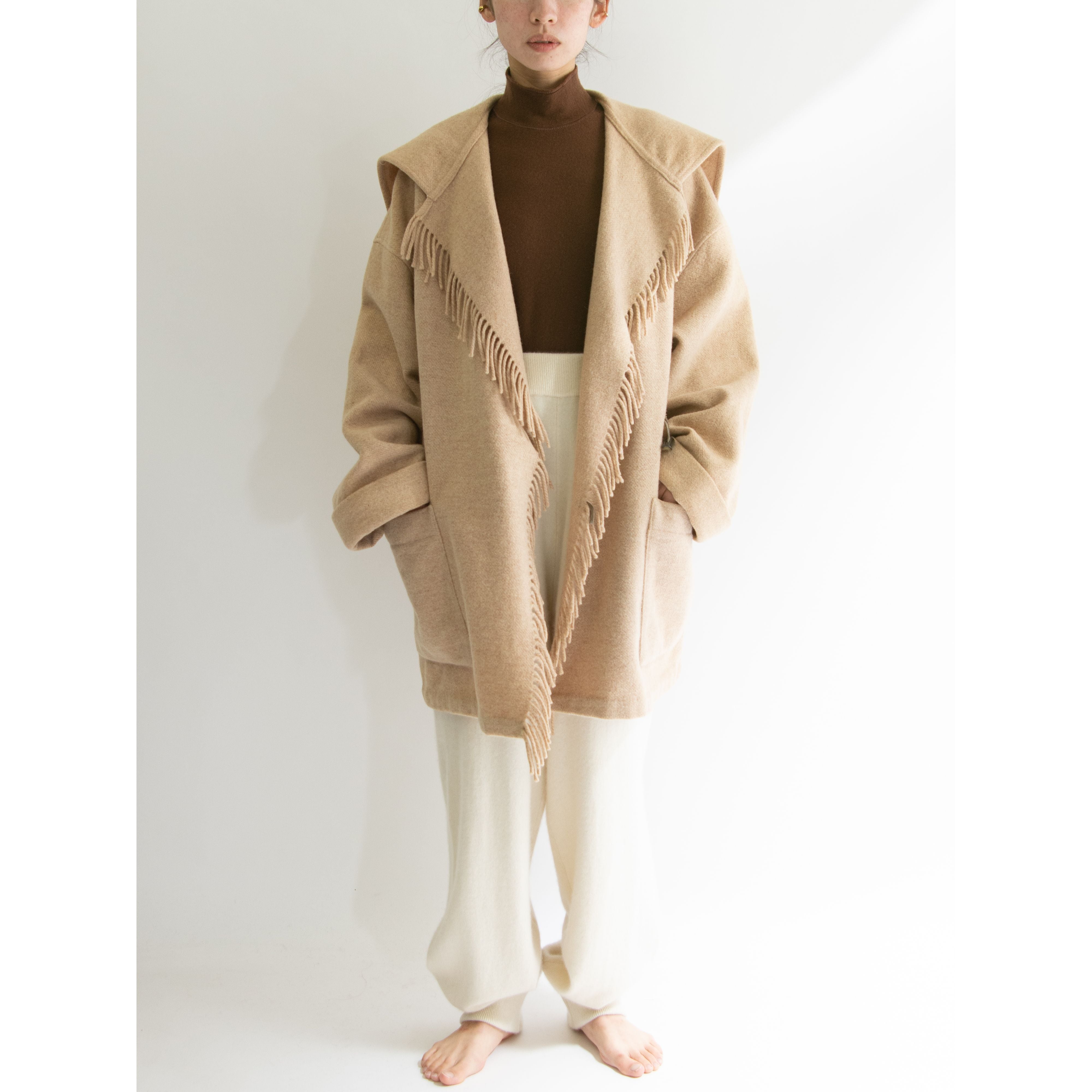 UNITED COLORS OF BENETTON】Oversized Wool Fringe Blanket Jacket