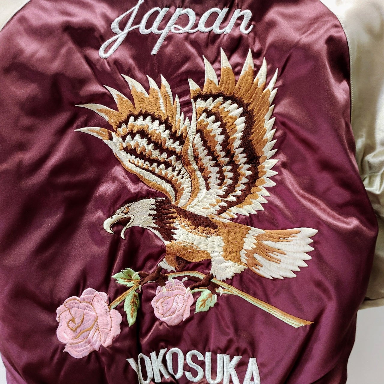 鷹バラ刺繍 スカジャン ワイン S Embroidered jumper (SUKAJYAN