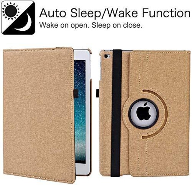 JXCX JXCX iPad 9.7 2018/2017ケース 新型（Newモデル)/iPad Air/iPad Air2カバー iPad 9.7インチ（第6、5世代）軽量 手帳型 360度回転スタンド オートスリープ機能 3段階調節可能 固定バンド 脱落防止耐衝撃 耐久性 おしゃれデニム生地 (Khaki)