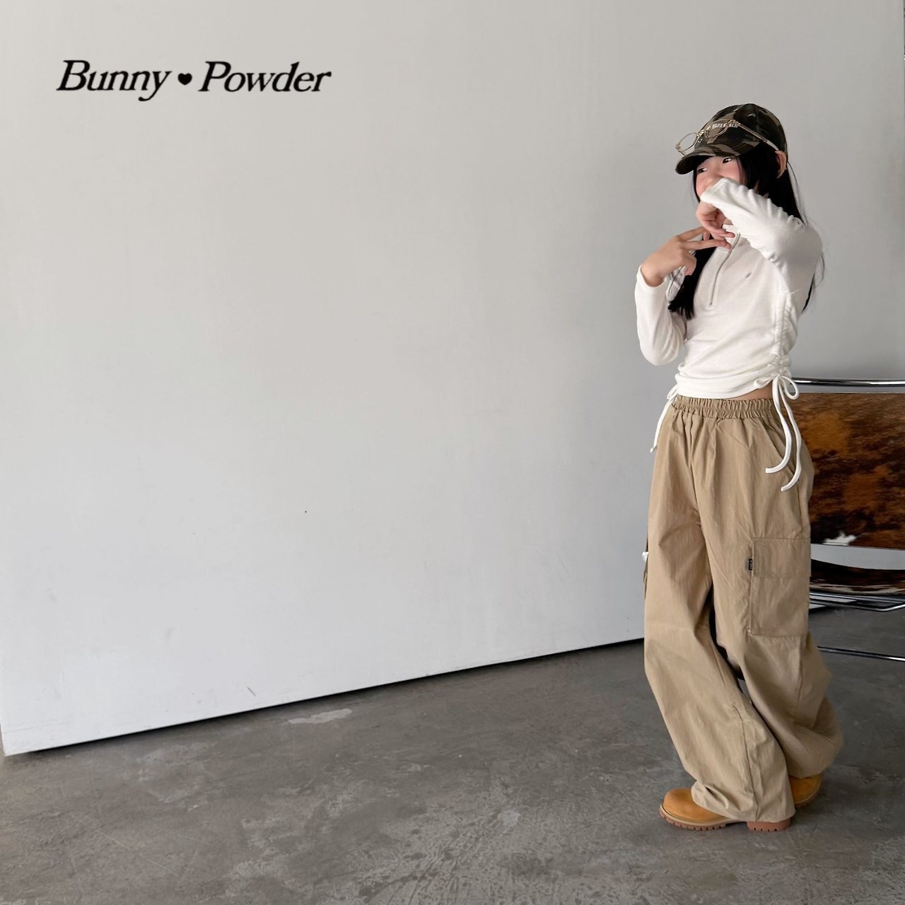 ivory S［即納］ any half zipup tee 26autumn/ bunny powder