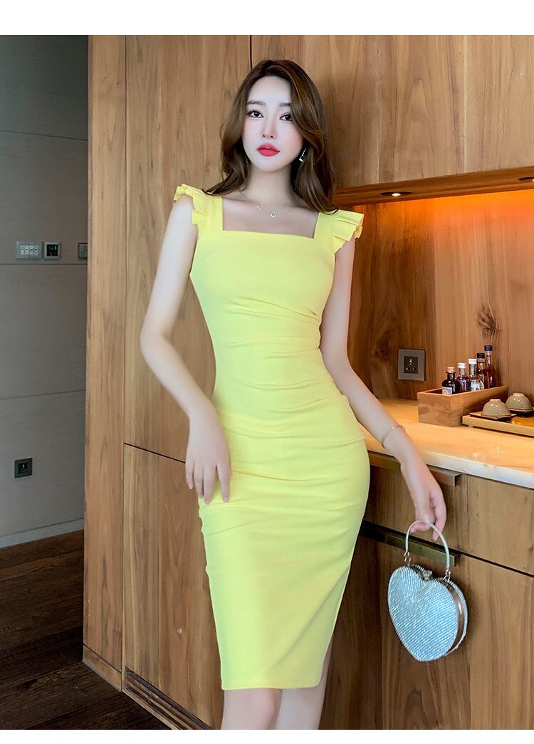 【新作】【送料無料】 2023 新しい夏のスタイル日本と韓国のフライングスリーブノースリーブサスペンダーハイエンドの気質スリムヒップカバードレス女性のための 7338 0171548280672