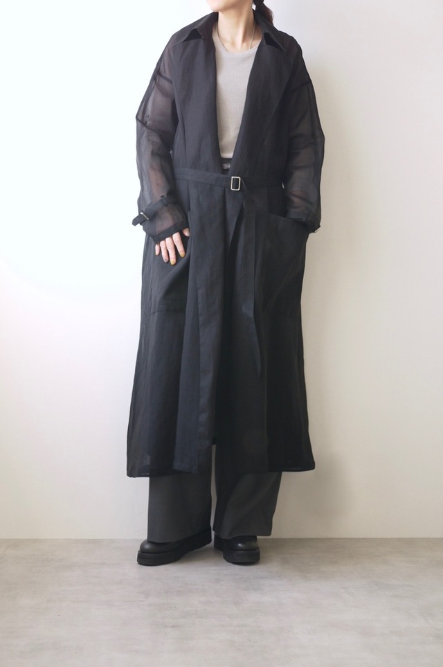 TENNE HANDCRAFTED MODERN / organza long trench（ BLACK ）