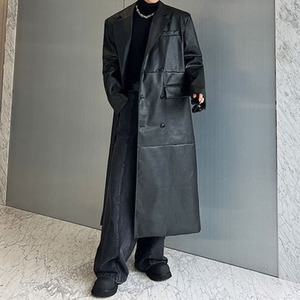 Double Breasted PU Leather Trench Coat【L0226】
