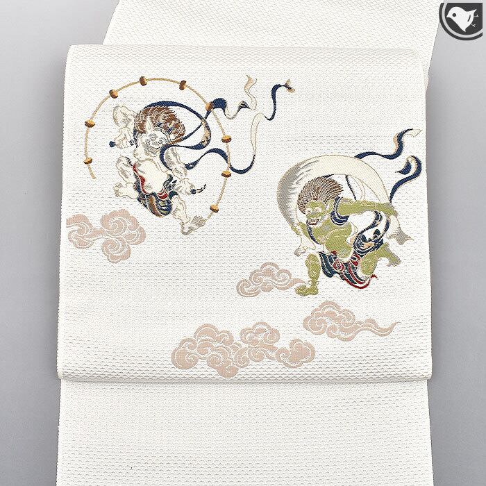 2266 九寸 名古屋帯 名門 映り 辻梅 謹製 正絹 仕立て上り 新品 風神雷神 