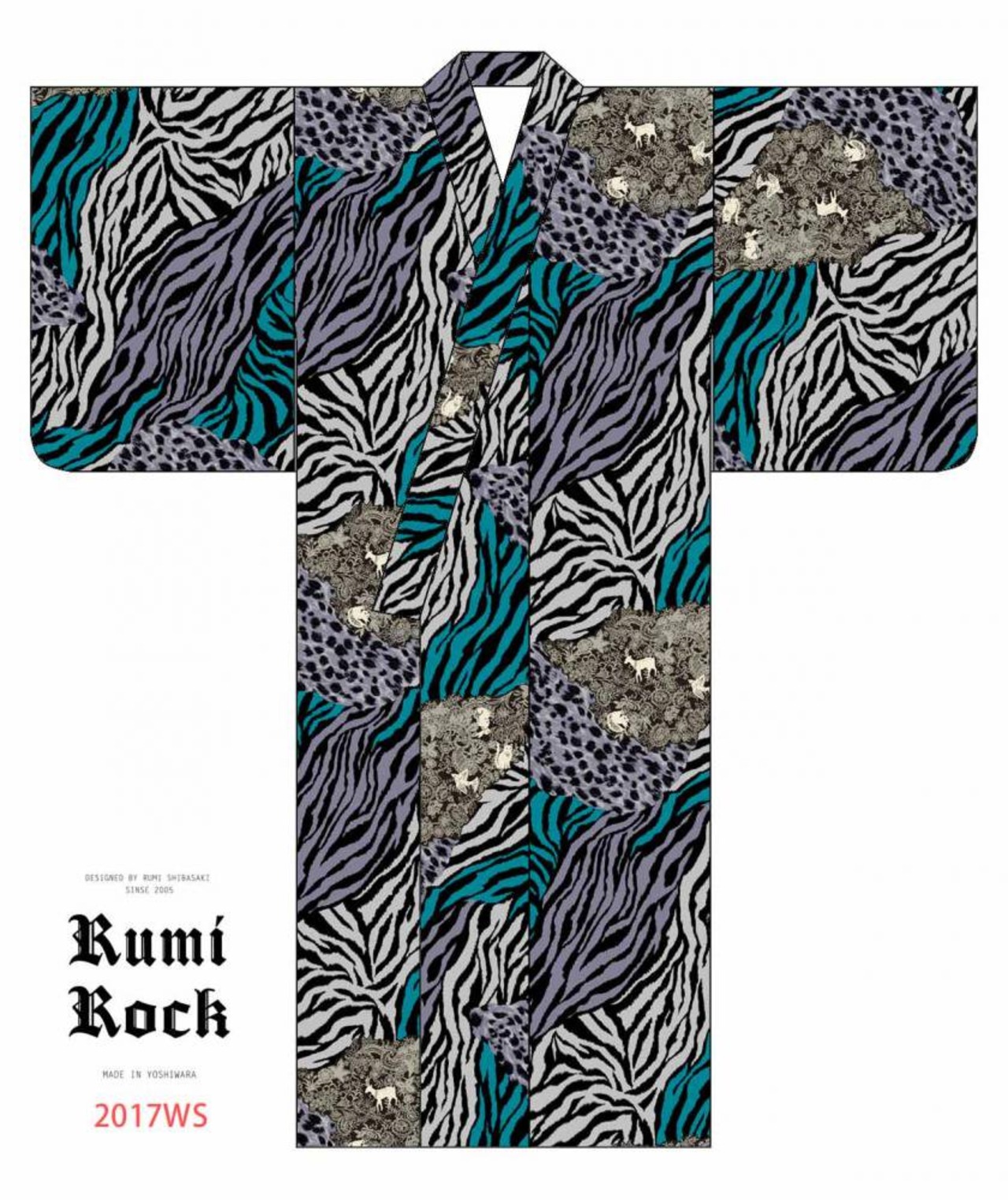 【受注商品】Rumi Rockきもの「レースゼブラ」グリーン　[A640]