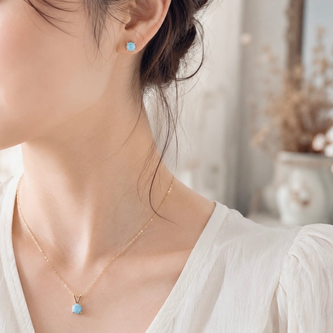 14kgf天然石ラリマーピアス】 | Anemoon handmade jewelry