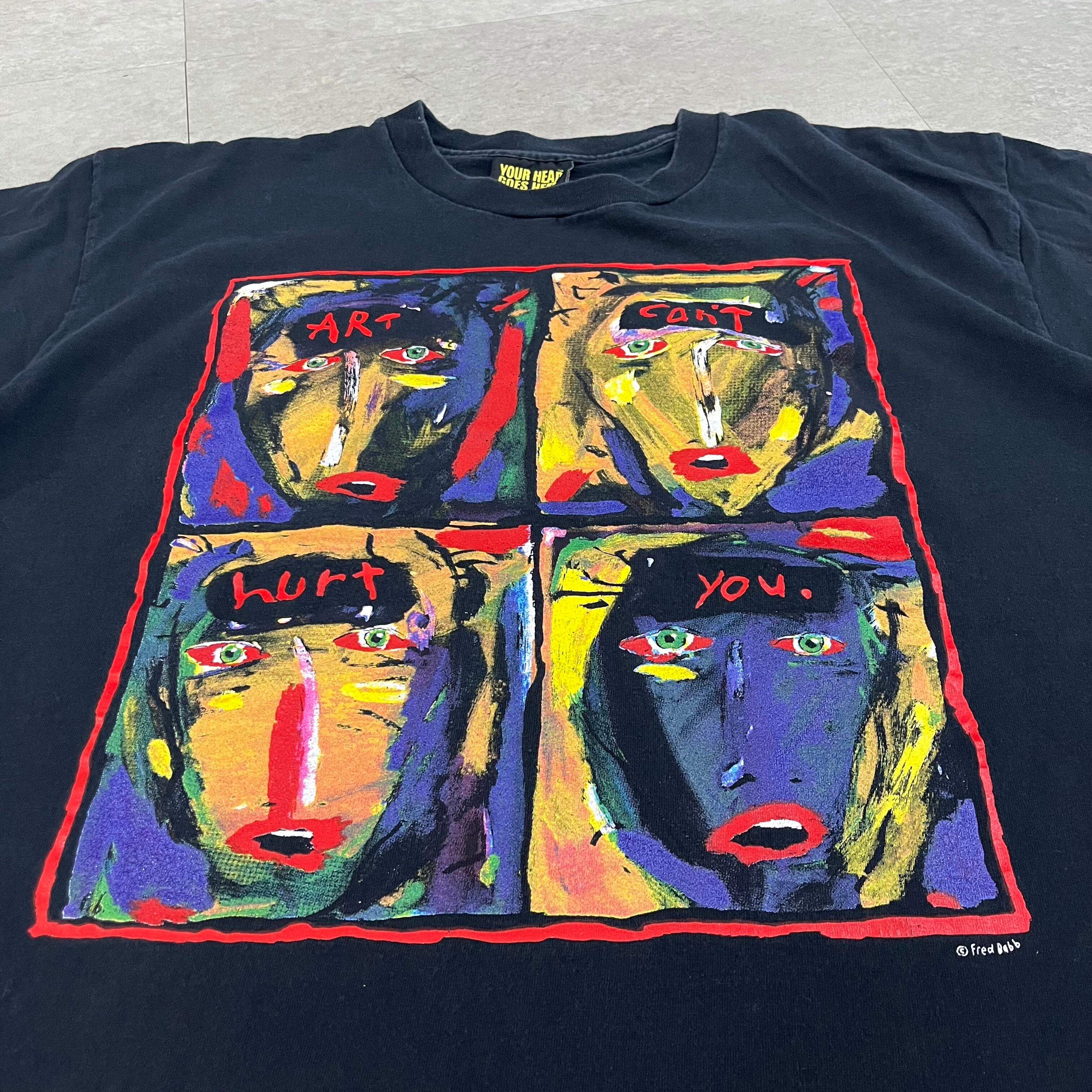 90年代 USA製 Size:XL 【 FRED BABB 】フレッドバブ アートTシャツ アートT プリントTシャツ アート 黒Tシャツ 黒T 黒  ブラック 夏物 古着 古着屋 高円寺 ヴィンテージ a13724