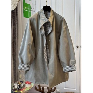 REVERSIBLE PLAID LONG TRENCH COAT WITH RELAXED FIT M-14434