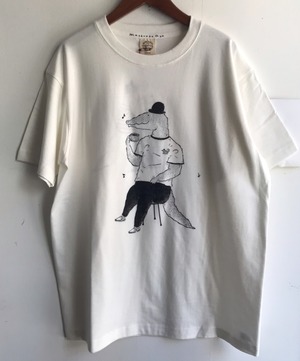 【2023年Tシャツ展】松岡文「COFFEE&ワニ氏」Tシャツ 生成り  Lサイズ【ハンドメイドTシャツ・作家作品】