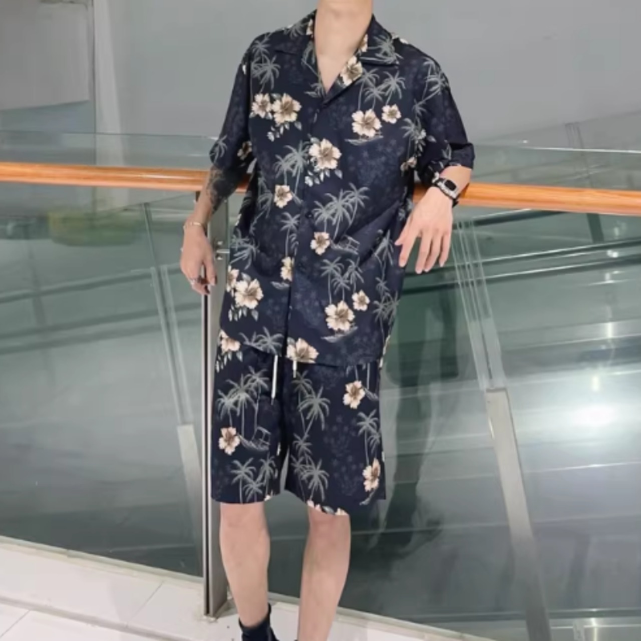 ハワイアン柄プリント半袖シャツ（別売りでセットアップのショーツあり）　0757