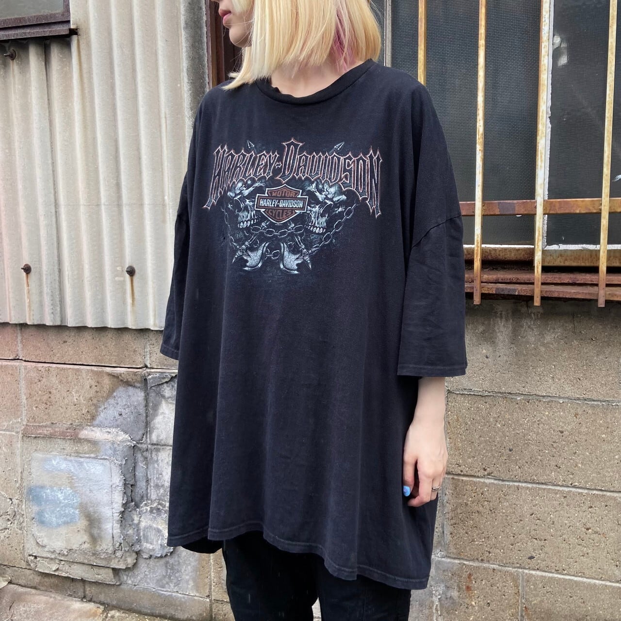 977 ハーレダビッドソン　Tシャツ ブラック　L デカロゴ　ビンテージ