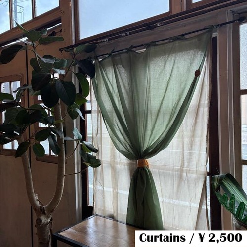 India Cotton voile double curtains Turquoise100×130cm　インド　コットンボイルダブルカーテン　ターコイズ　腰高窓カーテン　レースカーテン　ブルー