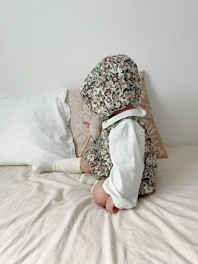 【取寄】花柄ロンパース+ボンネット+ブラウスセット