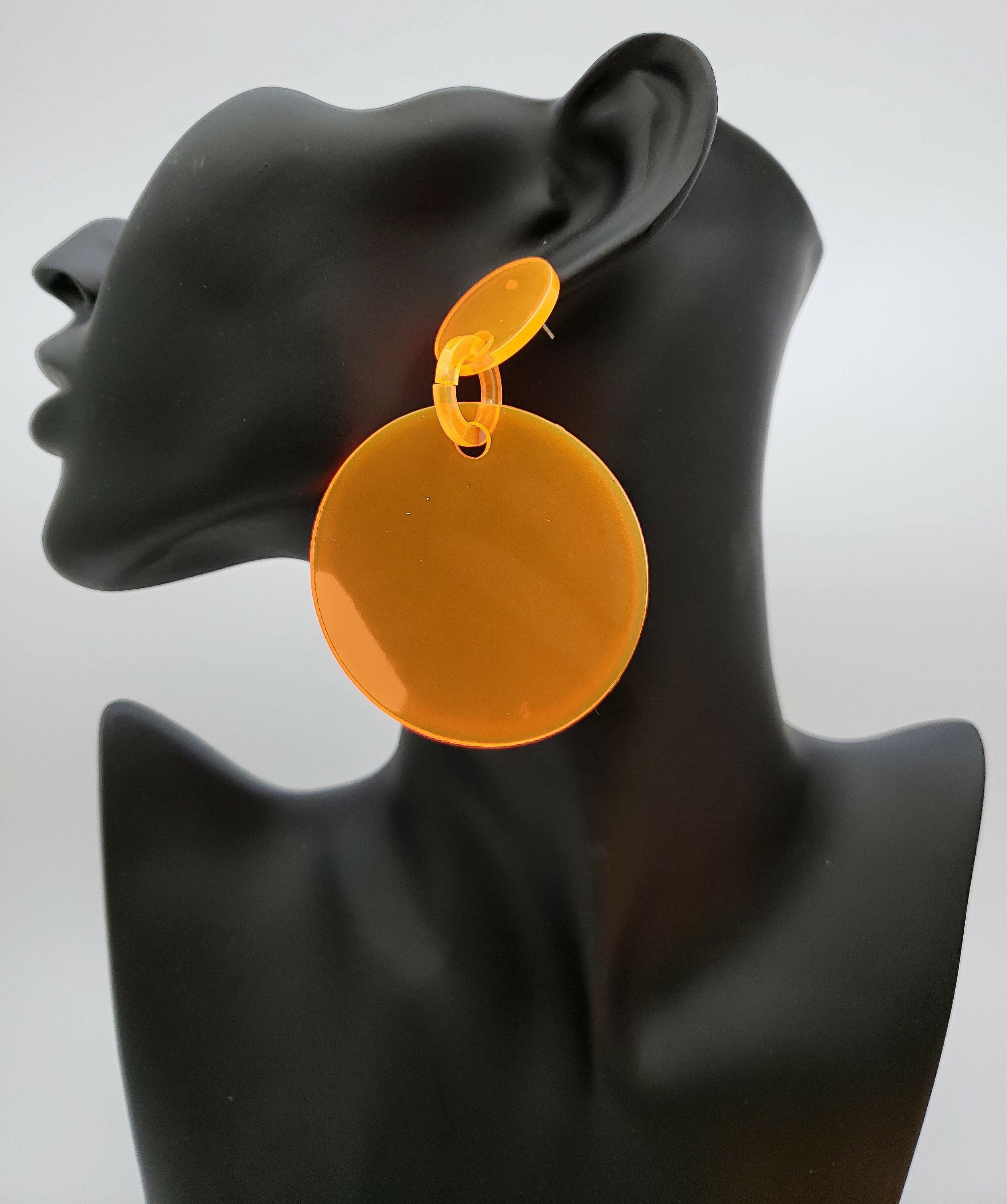 ラウンドドロップピアス ネオンオレンジ 蛍光 ネオンカラー ダンス イベント フェス クラブ 目立つ 大振り